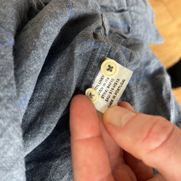 Brooklyn Tailors Slim Linen Shirt Gray with Blue Cross Stripes Men's Size 04 M - Picture 5 of 7